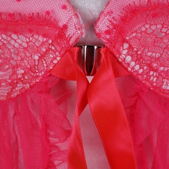 VICTORIAS Secret 34D Hot Pink Baby Doll Negligee - Picture 7 of 11